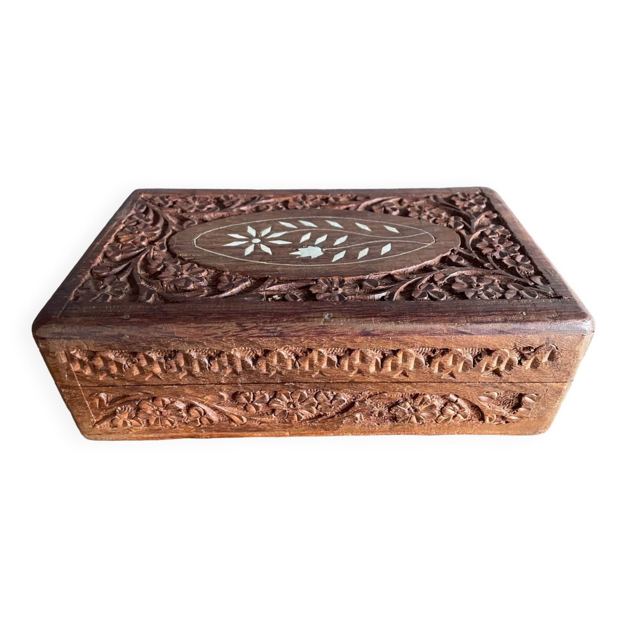 Vintage carved wooden jewelry/work box