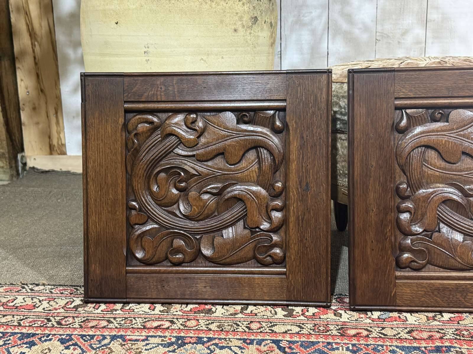 Pair of carved oak panels by Joseph Savina (1901-1983)