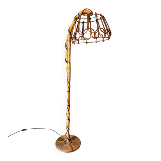 Rattan floor lamp by Louis Sognot, 1960