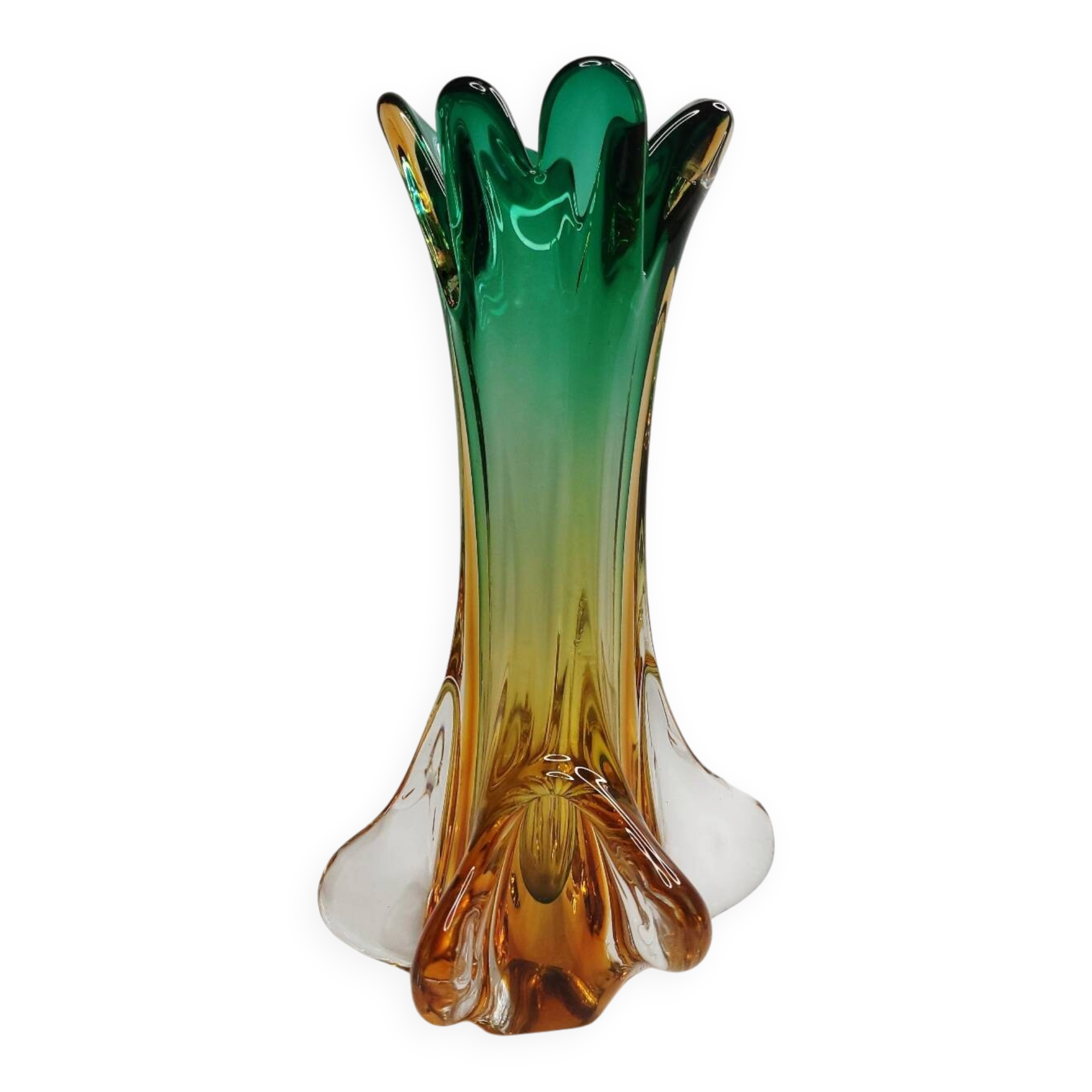Artistic glass vase in green and amber shades – 1960s/70s