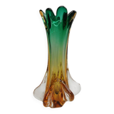 Artistic glass vase in green and amber shades – 1960s/70s