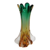 Vase en verre artistique aux nuances vert et ambre – années 60/70