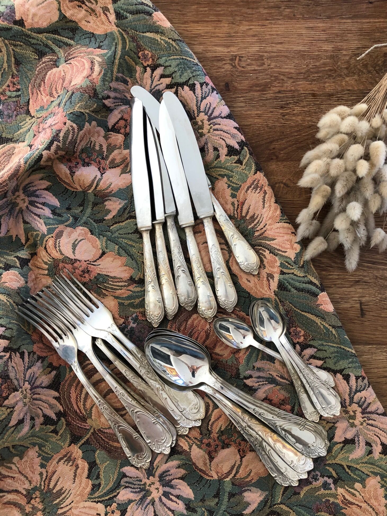 Series of 24 antique silver metal cutlery
