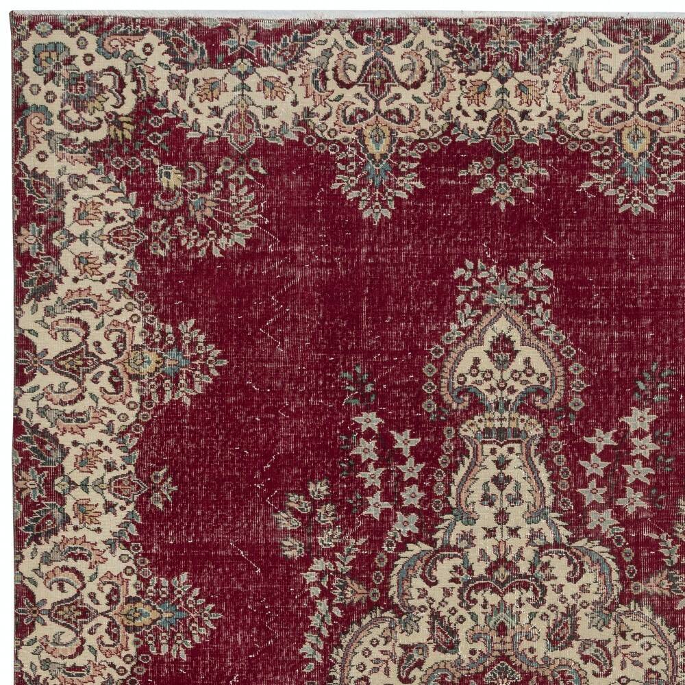 One-of-a-kind Vintage Turkish Red Area Rug. Hand-knotted Wool Carpet with Medallion Design