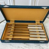 set of 6 white bakelite knives from the 60s