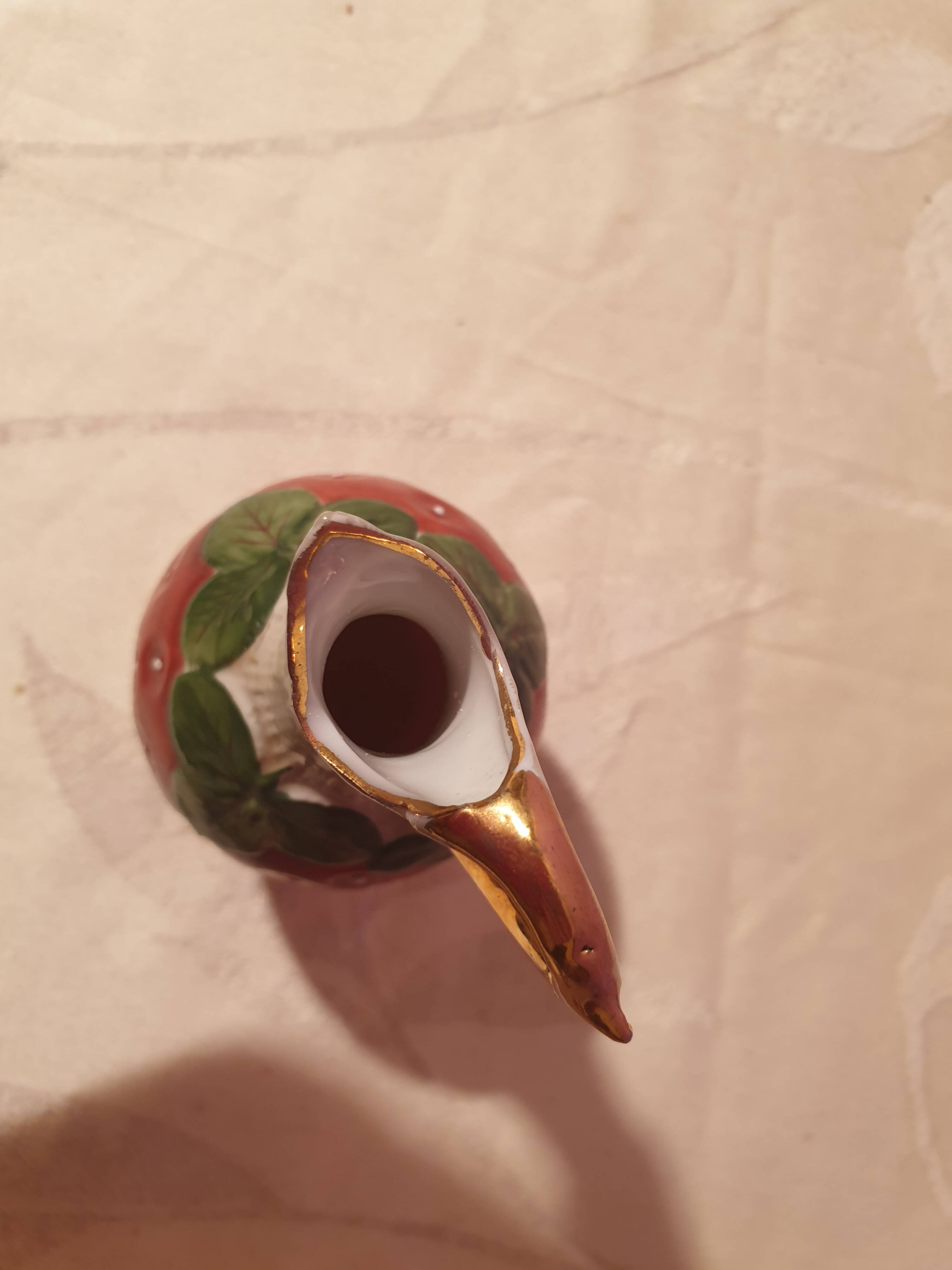 Old strawberry liqueur service carafe 6 small porcelain cups biscuit barbotine