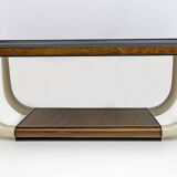 Art Deco Italian Walnut and Top Glass Table with Elephant Tusk Legs, 30s