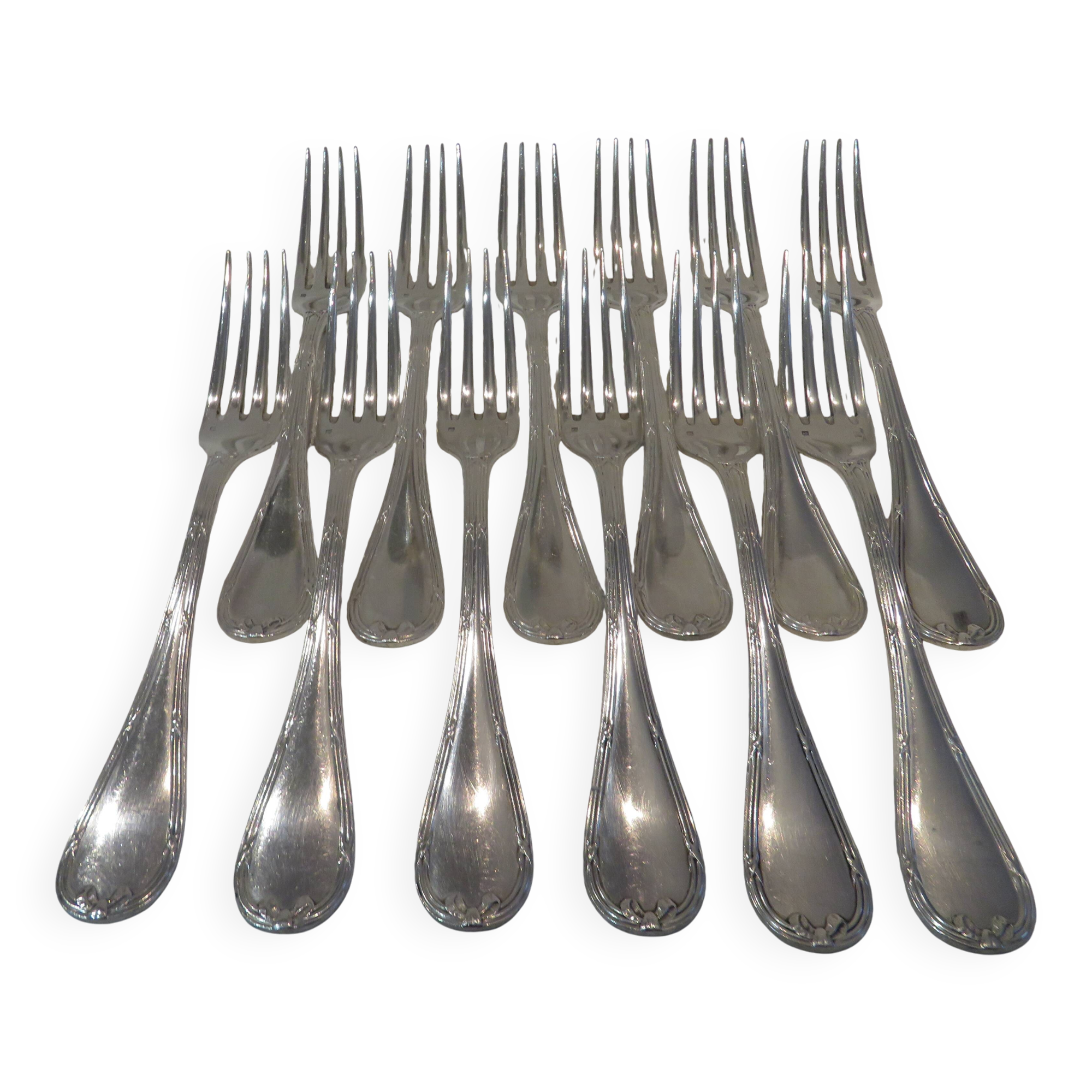 12 silver-plated table forks by Christofle Rubans