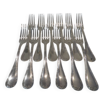 12 fourchettes de table métal argenté orfèvre Christofle Rubans