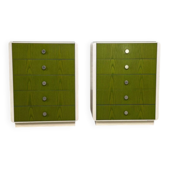 Beige Wood and Green Varnish Bedside Tables, Norway, 1960s, Set of 2