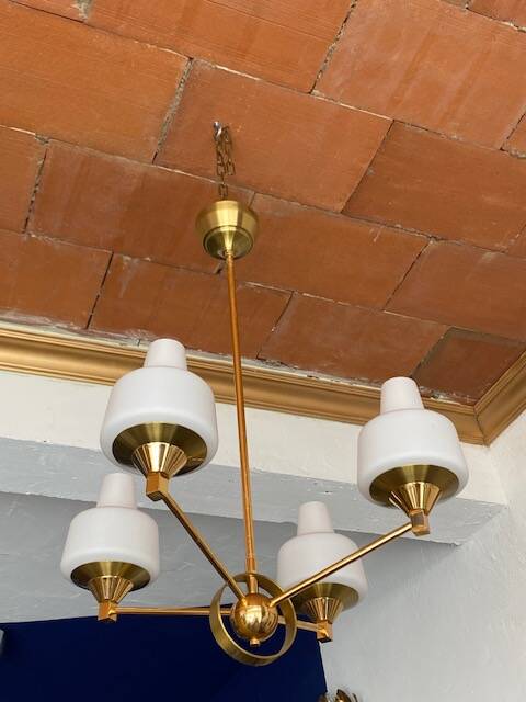 Vintage opaline golden chandelier