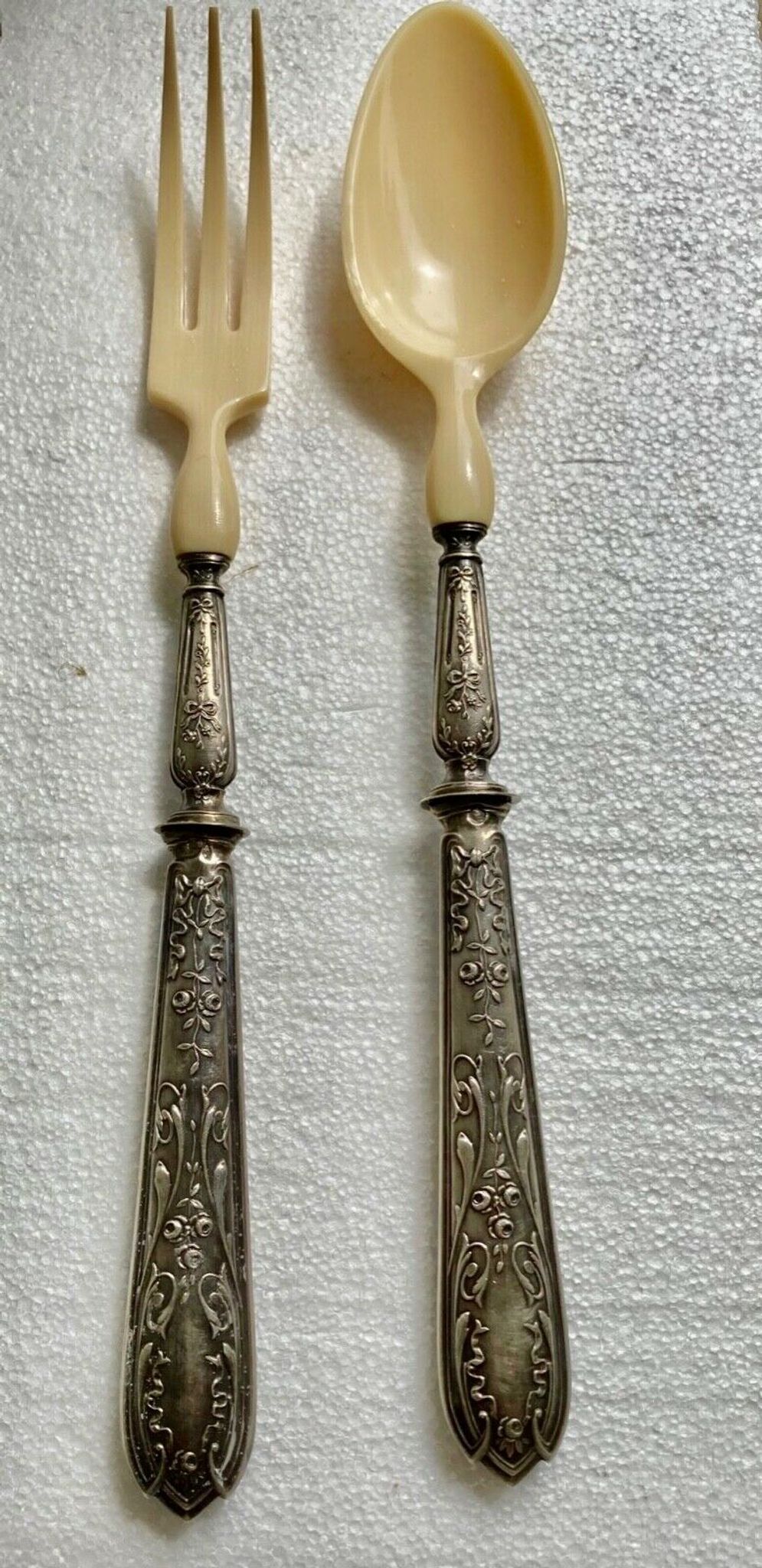 Salad cutlery in solid silver filled hallmark Minerva and horn style louis xv