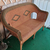 Braided rattan bench 128cm
