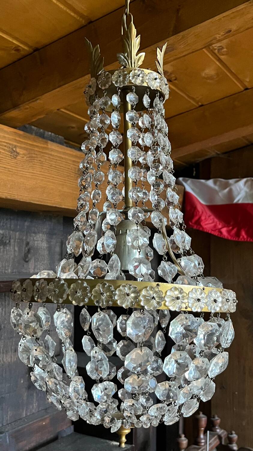 Old brass hot air balloon chandelier with pendants