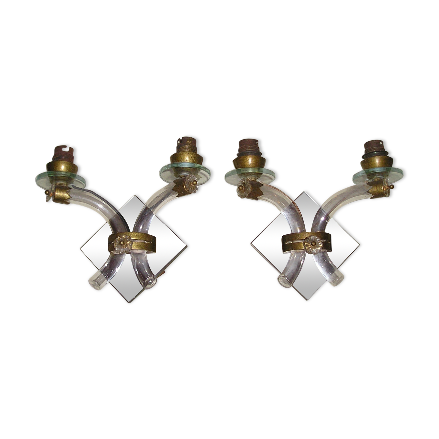 Pair of 1960/70 wall lights with 2 arms in murano glass