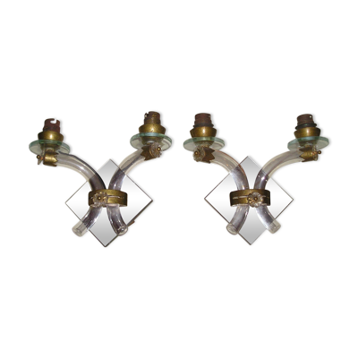 Paire d'appliques 1960/70 à 2 bras en verre de murano