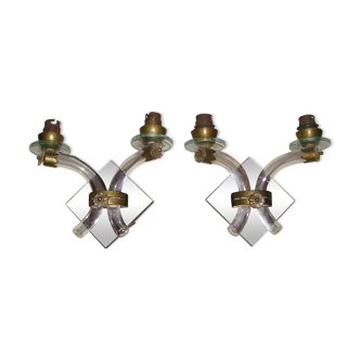 Pair of 1960/70 wall lights with 2 arms in murano glass