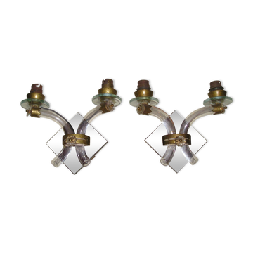 Paire d'appliques 1960/70 à 2 bras en verre de murano