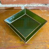 Bowl antique molded glass green + brass vintage