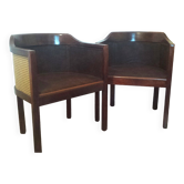 Art Deco style armchairs, wood and cane