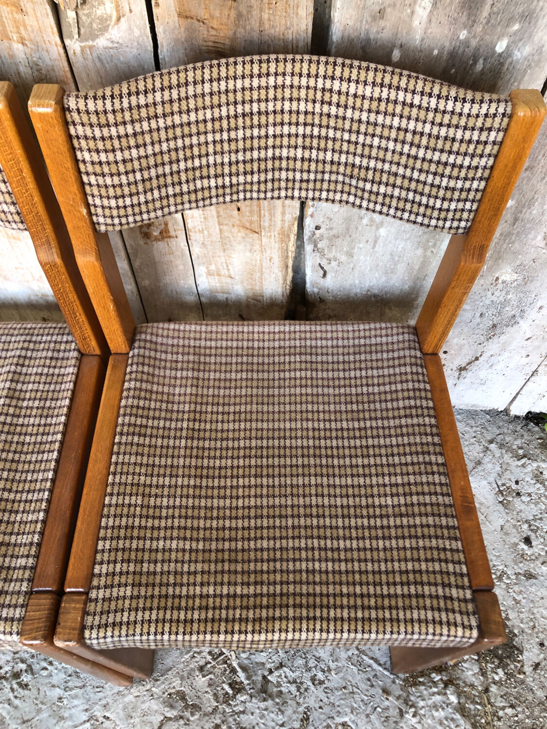 Set of 3 vintage 60s wooden fabric and tile chairs