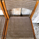 Set of 3 vintage 60s wooden fabric and tile chairs