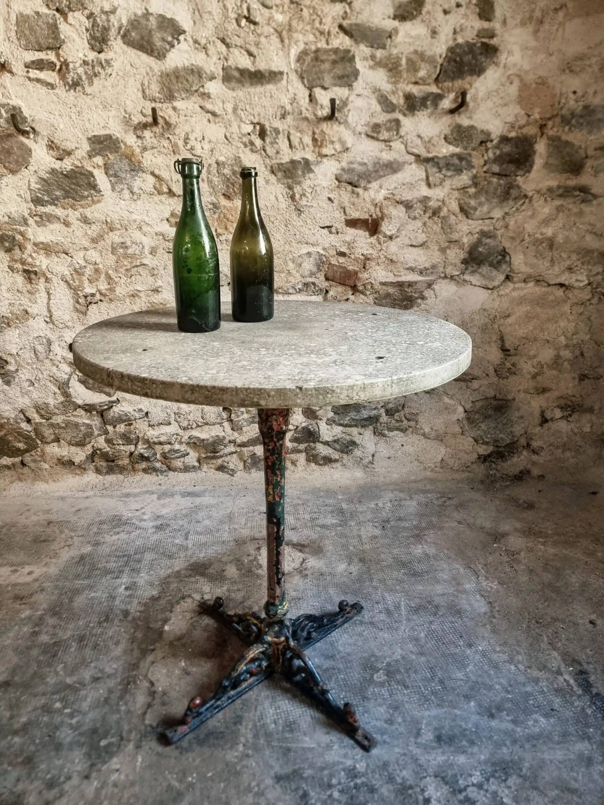 Bistro table / old garden with a cast iron base and stone top, France
