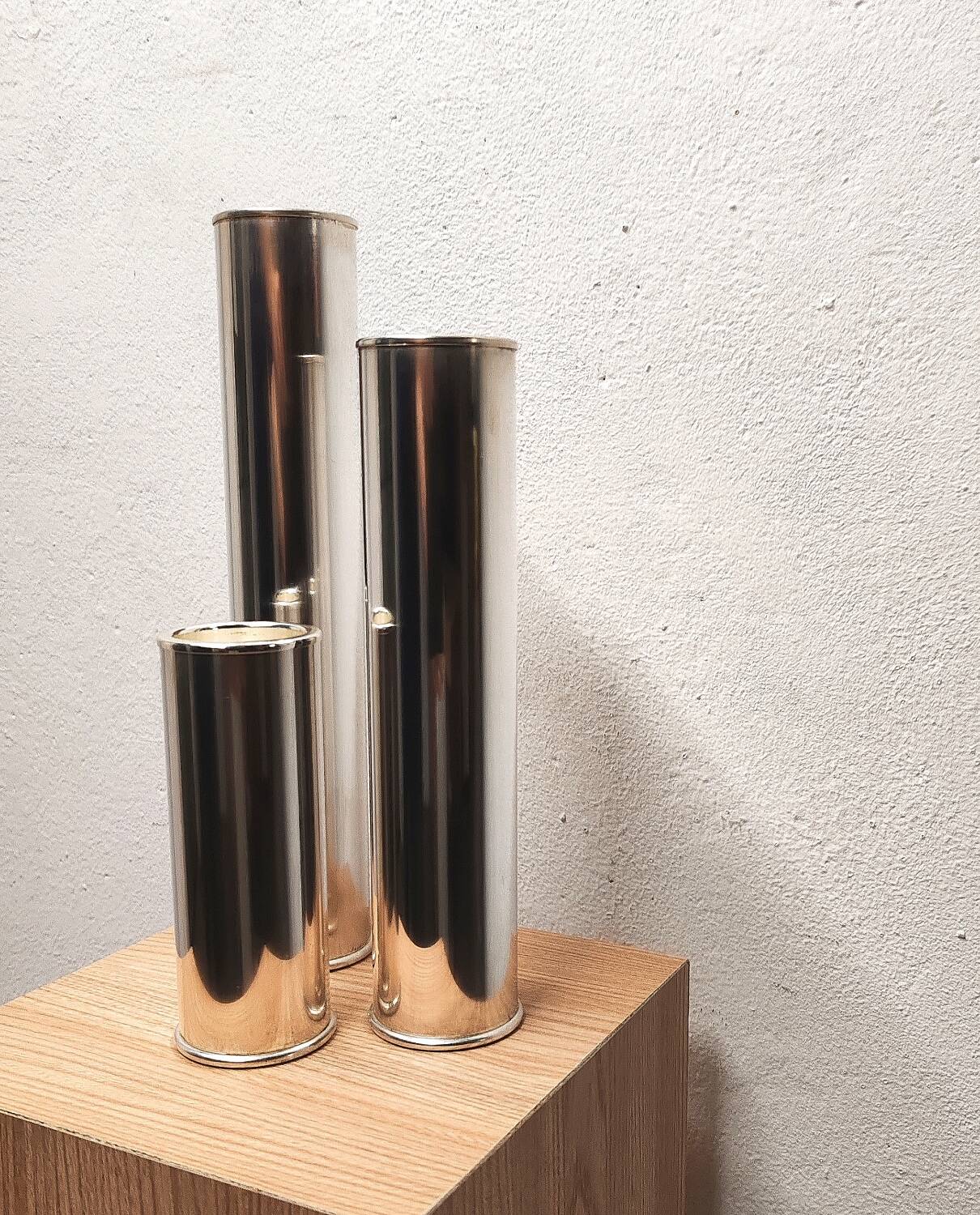 Wilkens modernist silver metal candle holders