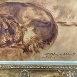 cadre ancien bois + peinture à l huile signe
