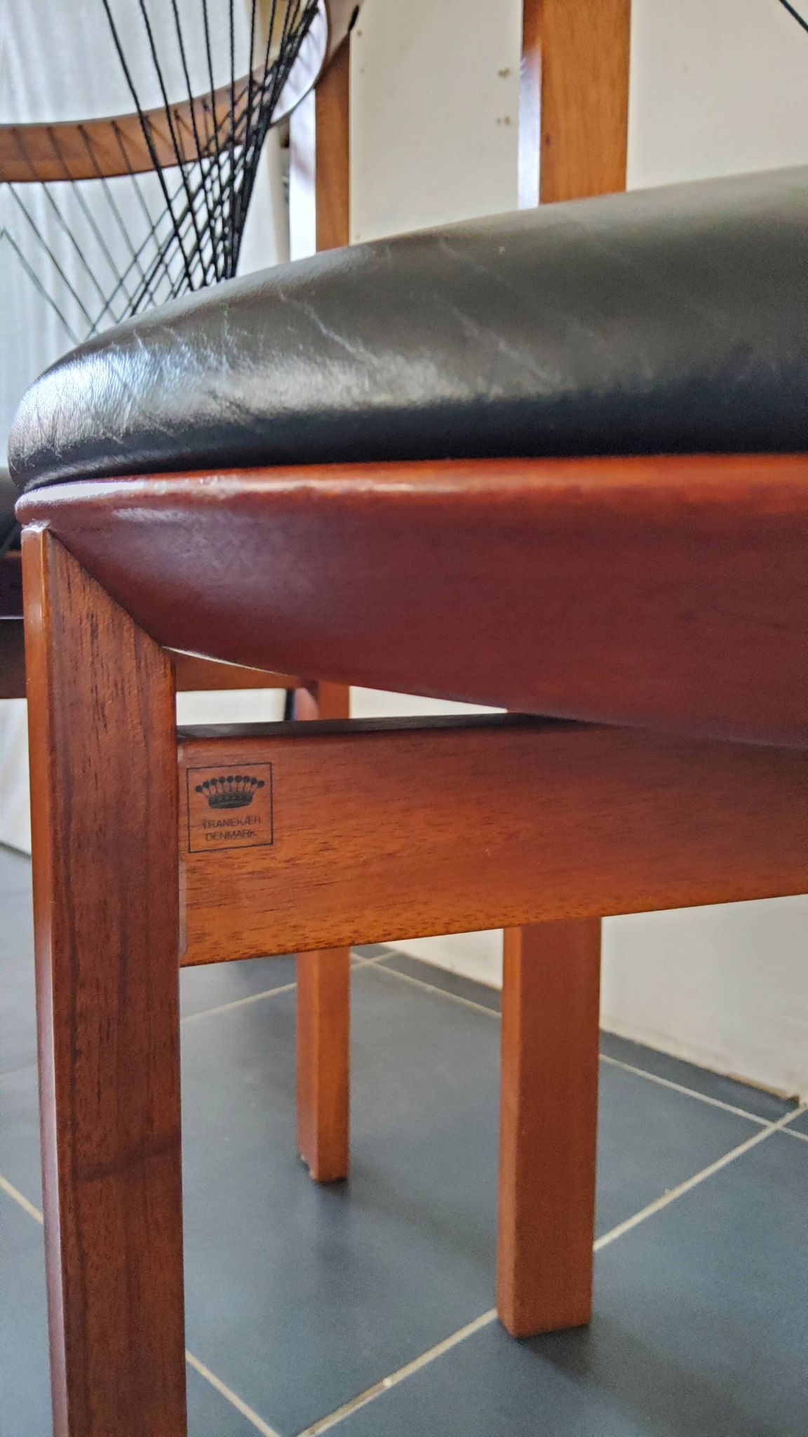 Niels Jorgen Haugesen String wood and leather chairs for Tranekaer, Denmark