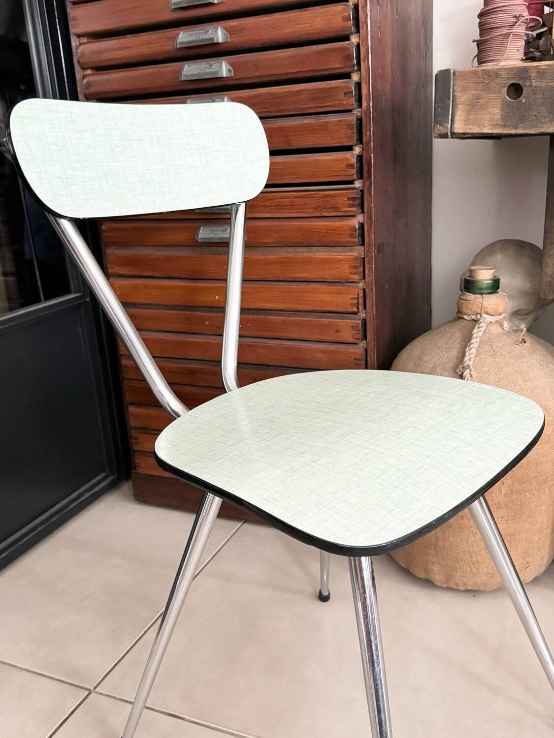 Set of 3 green Formica chairs
