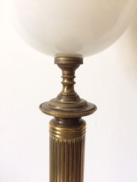 Neo-classical bronze lamp, opaline vasque, 1950