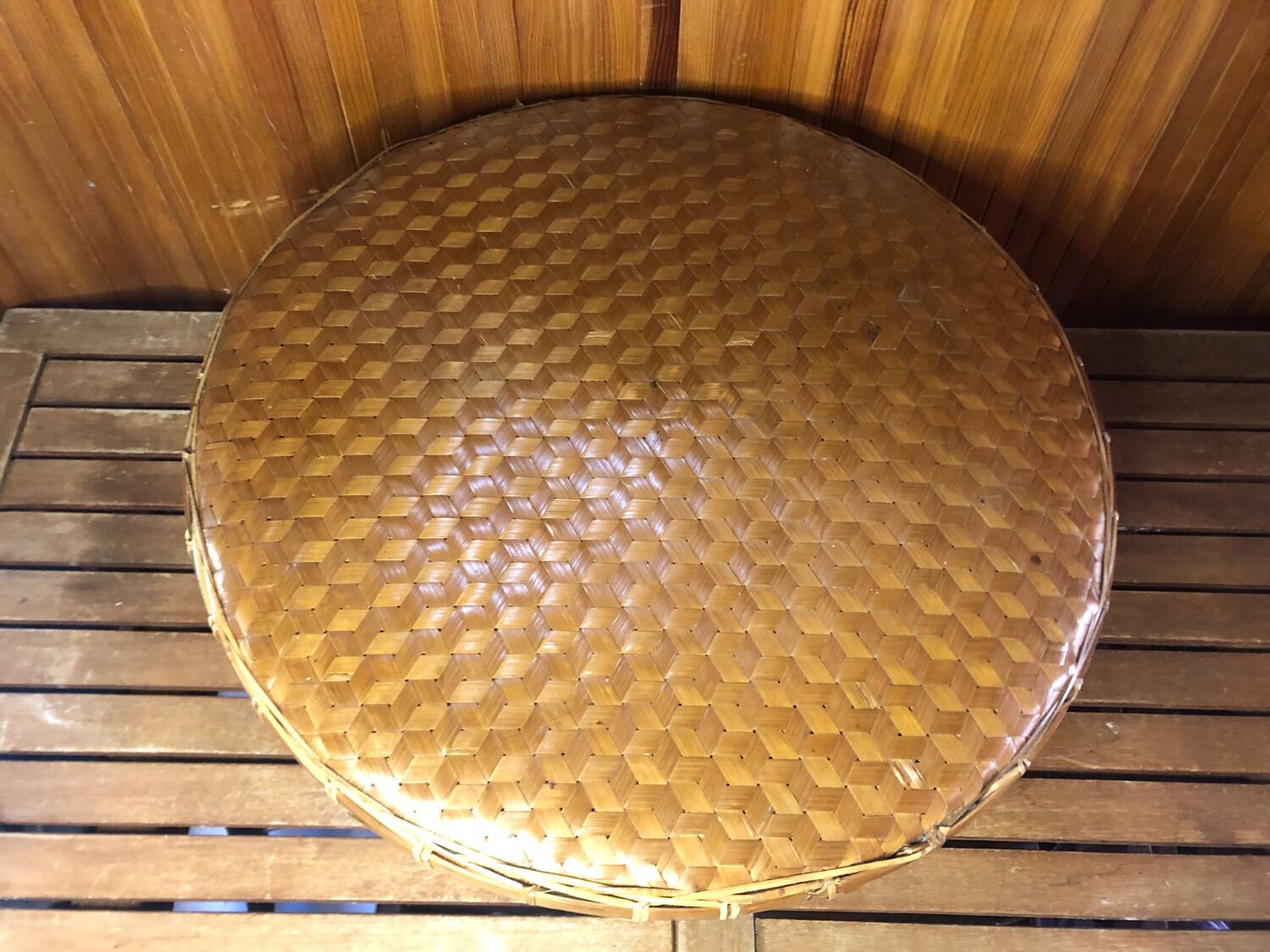 Old vintage rattan & woven straw basket