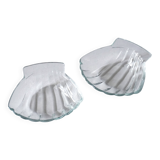 Set of 2 glass scallop shell bowls, Sovirel France