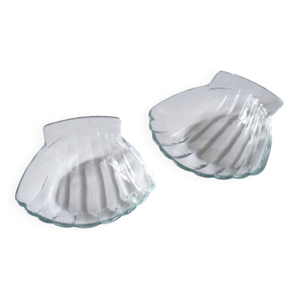 Set of 2 glass scallop shell bowls, Sovirel France