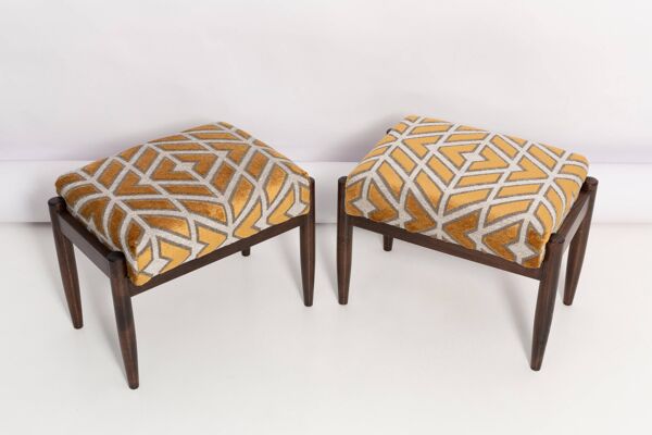 Paire de tabourets vintage en velours à motif jaune, Edmund Homa, années 1960