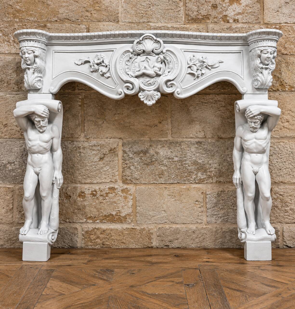 From the Torrione: Important chimney surround – Atlantes and female figures.