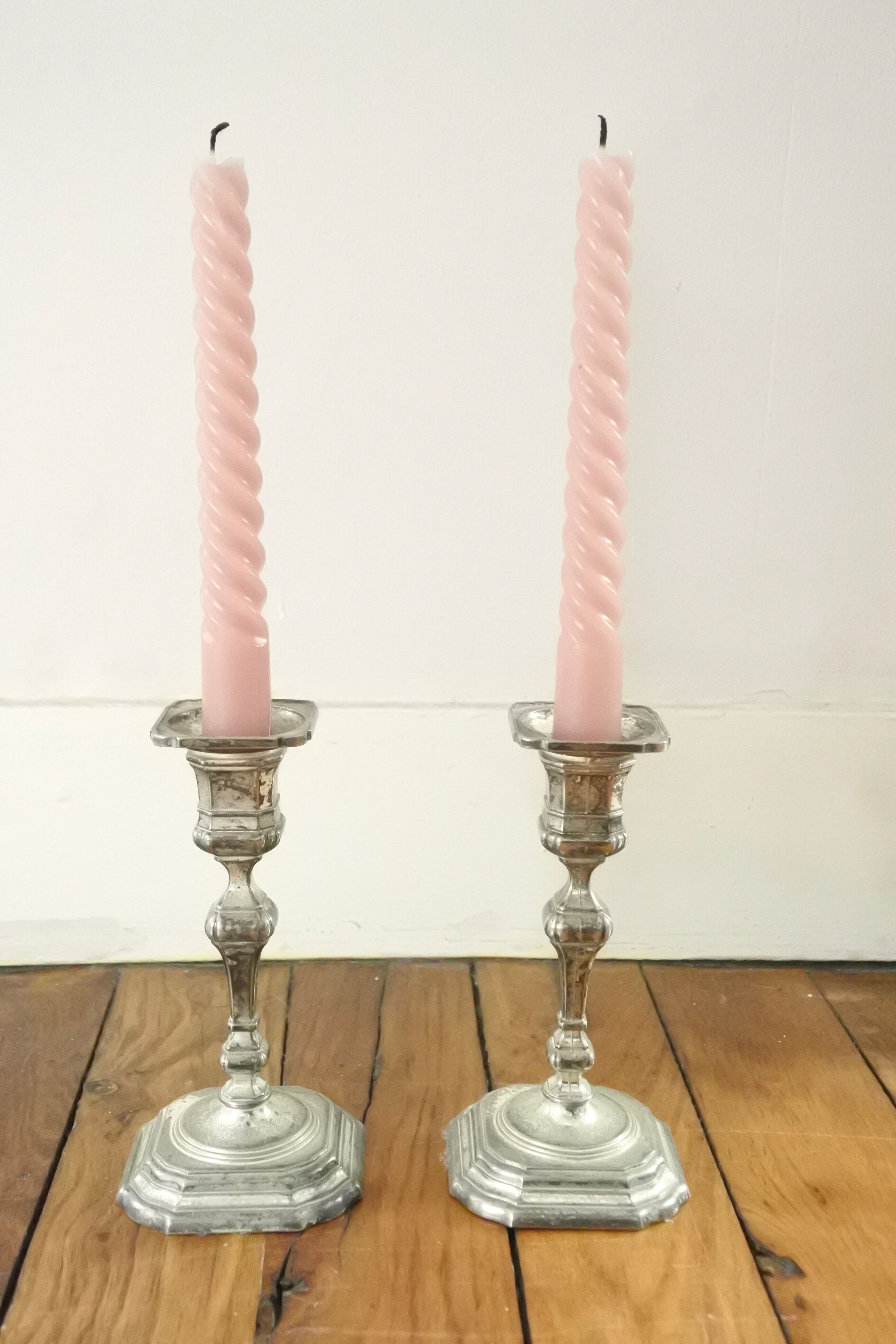 Silver metal candlesticks
