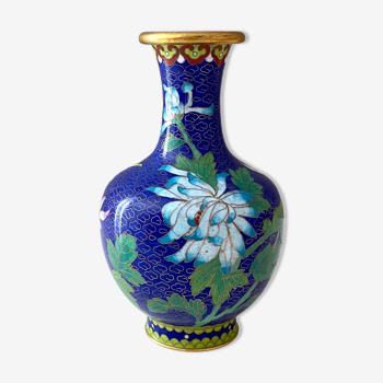 Vase cloisonné en émail vintage fait à la main
