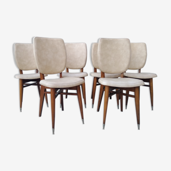 6 chairs Scandinavian design 60s wood and imitation leather