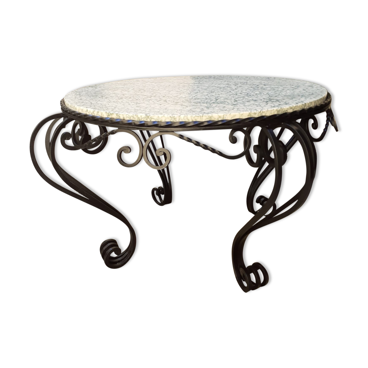 Marble and wrought iron coffee table