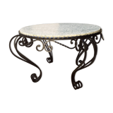 Marble and wrought iron coffee table