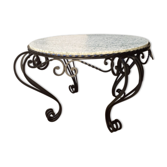 Marble and wrought iron coffee table