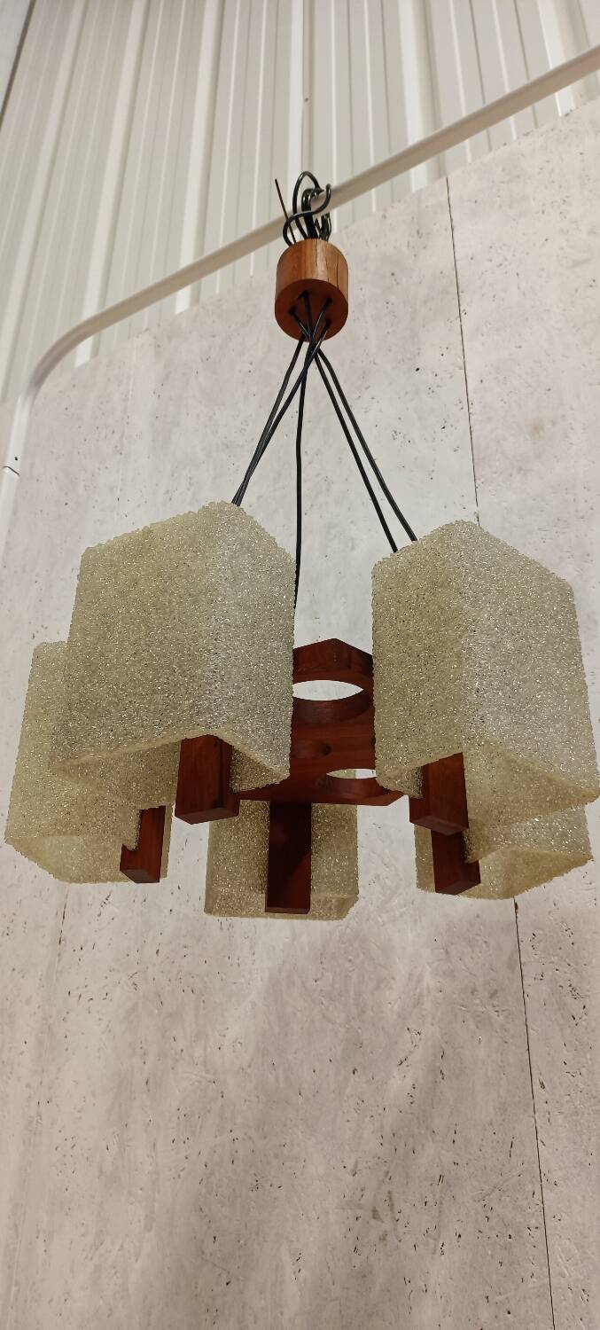 Teak and resin pendant light