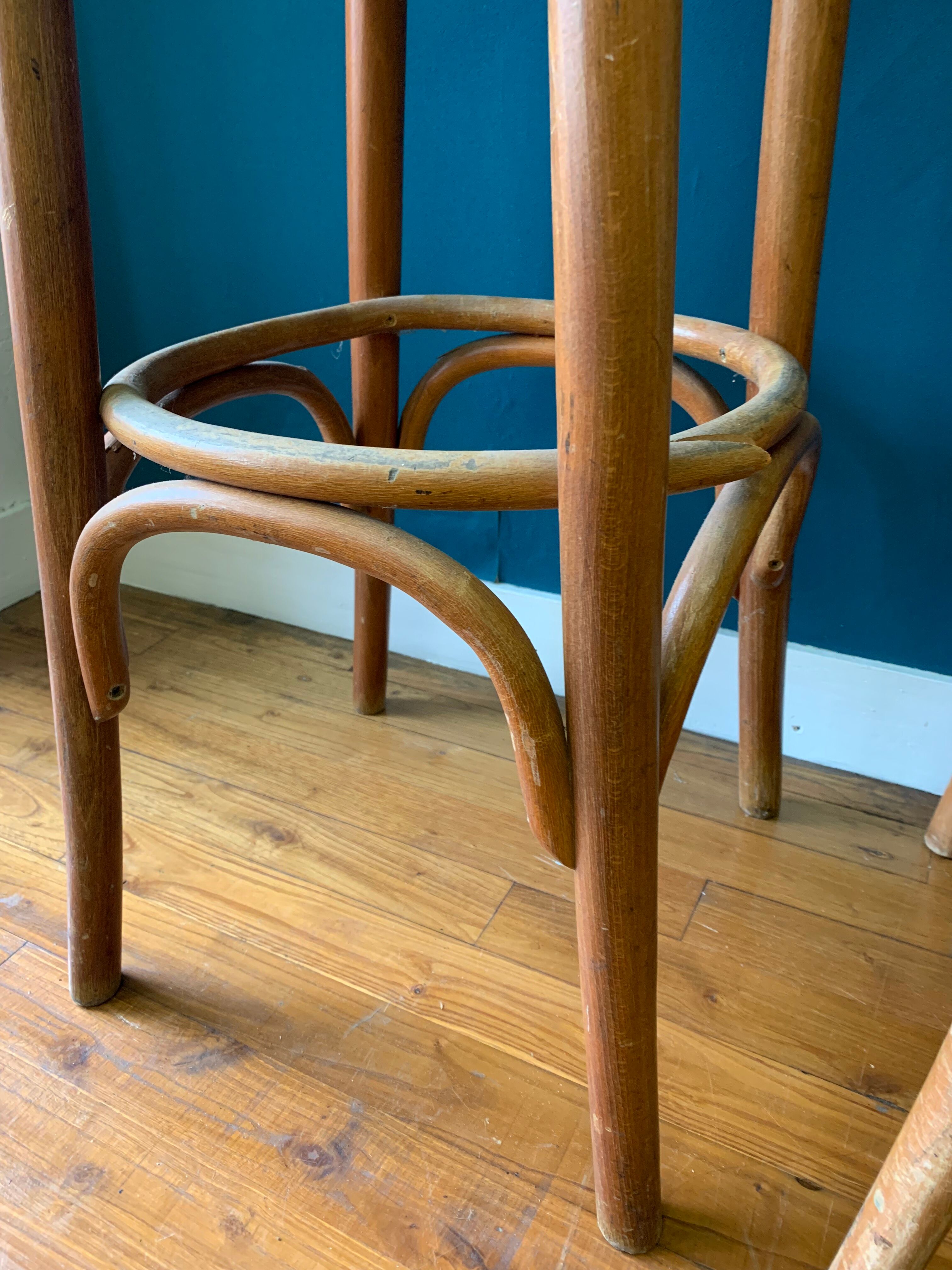 Pair of curved wooden bar stools