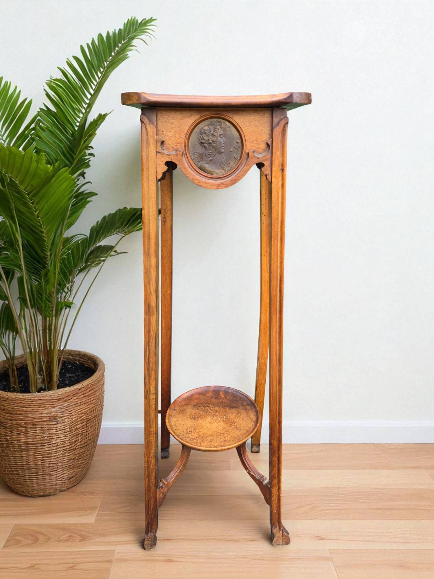 Tall Art Nouveau carved wooden side table