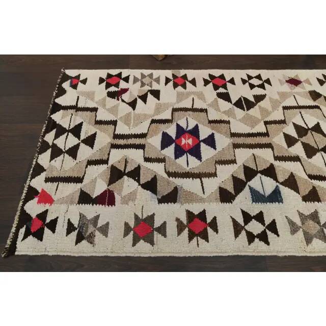 1970s Vintage Turkish Hand-Knotted Wool Cotton Beige Runner Rug 91x350