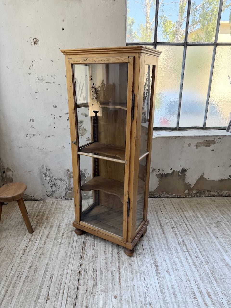 19th-century English pine display cabinet
