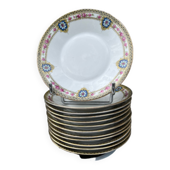 Set of 12 Limoges JF porcelain saucers