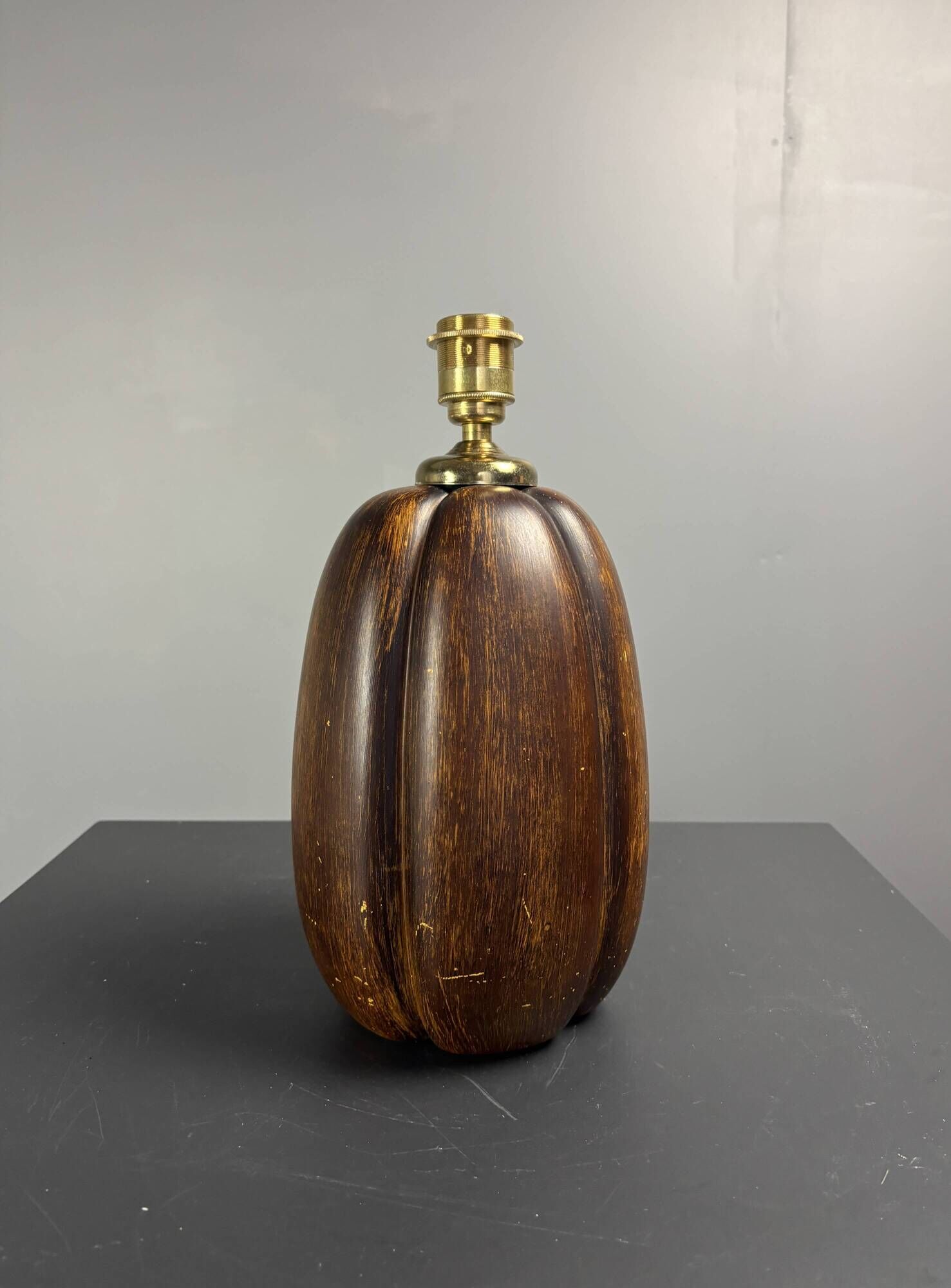 Midcentury faux bois ceramic Coco de Mer table lamp, 1970s